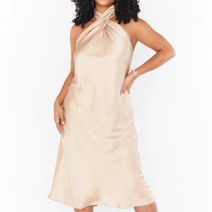 Show Me Your Mumu Jasmine halter midi dress champagne luxe satin sz medium